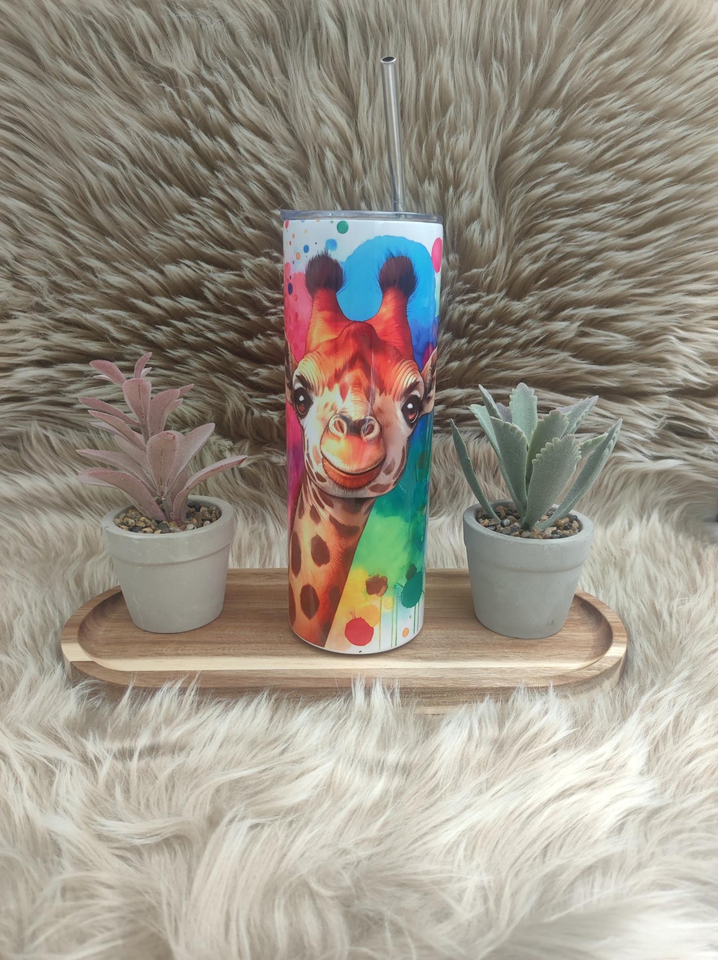 Drinkbeker - tumbler - kleurrijke giraffe