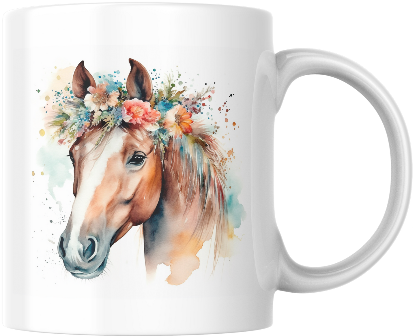 Paard met bloemenkrans – Aquarel boho mok