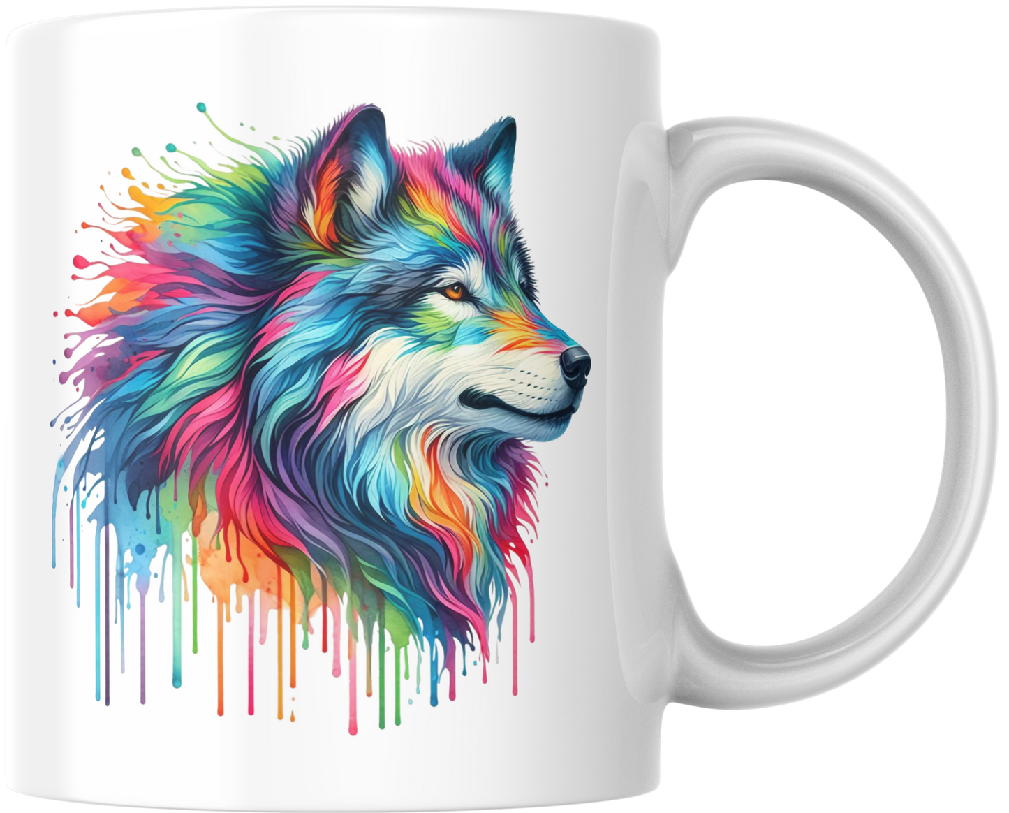Rainbow Wolf – Moderne aquarel