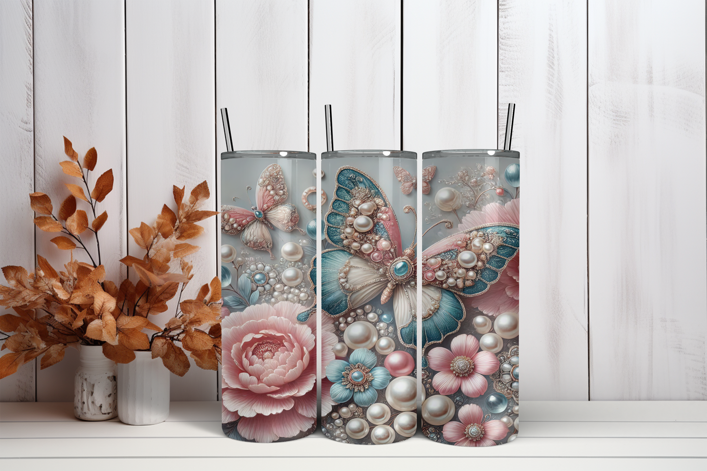 Tumbler vlinders en parels