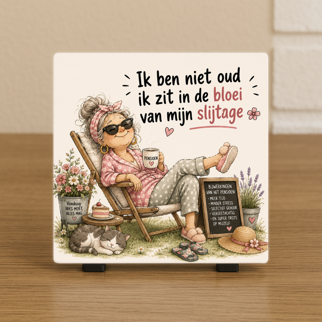 Spreuktegel: “Ik ben niet oud, ik zit in de bloei van mijn slijtage.”