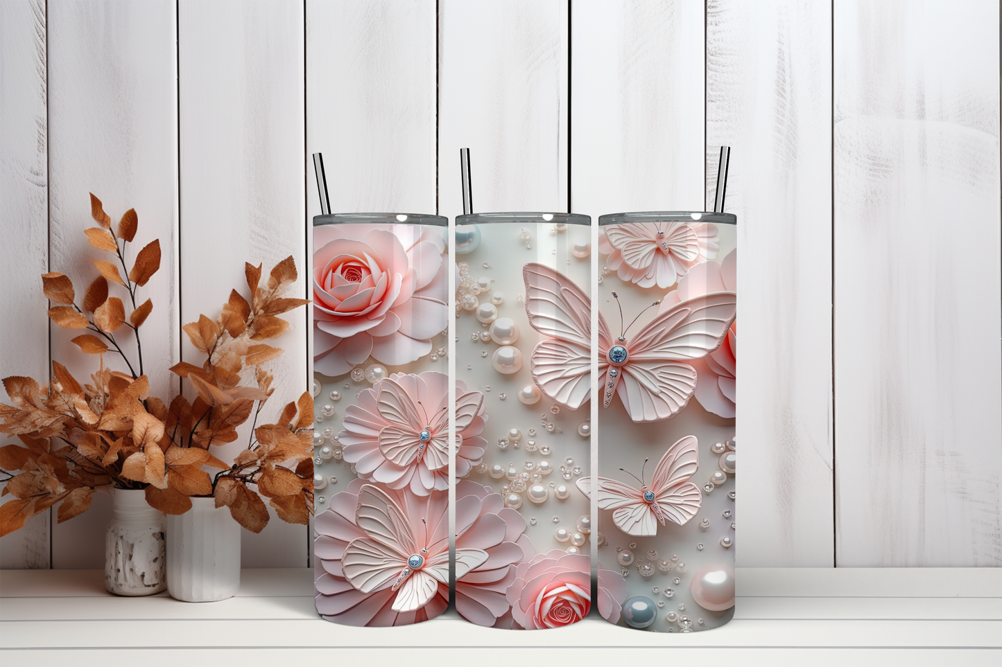 Tumbler Vlinder bloem licht roze