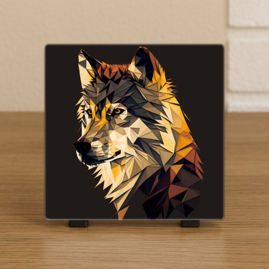 Decoratieve Tegel Wolf Warm Tinten – Keramiek 10,5x10,5 cm – Boho Dieren Wanddecoratie