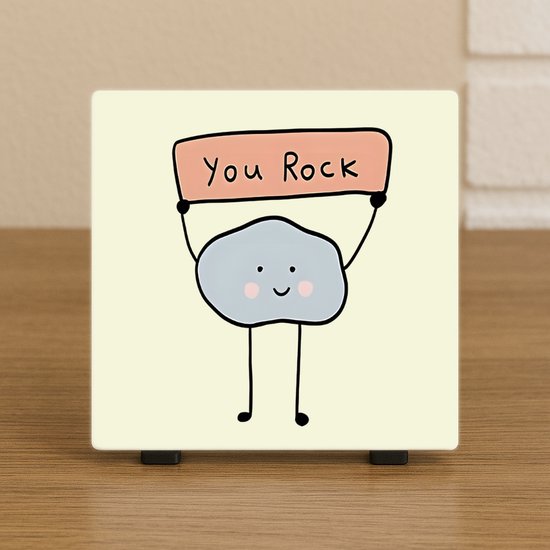 Leuke Tegel 10,5x10,5 cm – “You Rock” – Schattige Cartoon Steen – Motiverend Cadeau