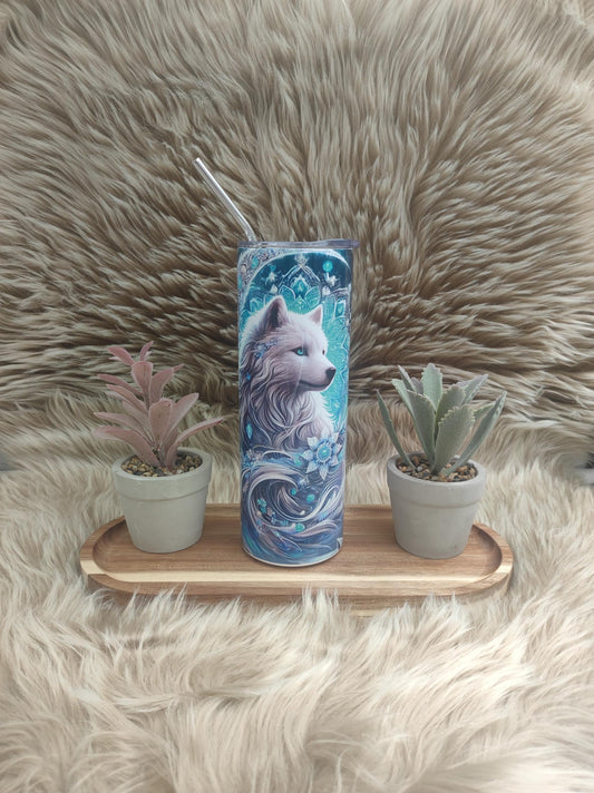 Drinkbeker - tumbler - witte wolf