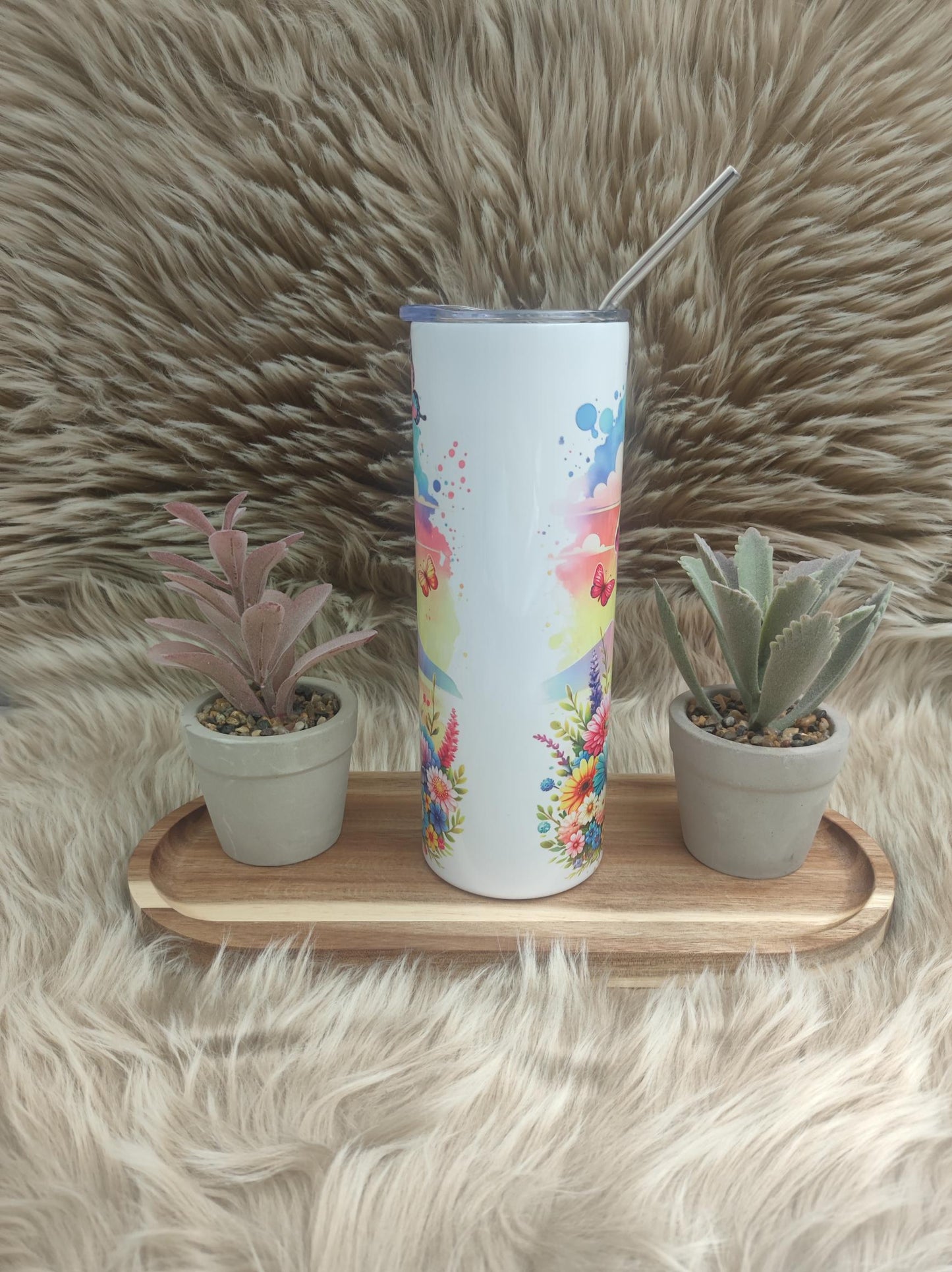 🐘 Tumbler met Anti-lekdop – Schattige Baby Olifant met Vlinders en Bloemen