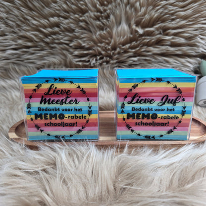 Memoblaadjes meester/juf bedankje