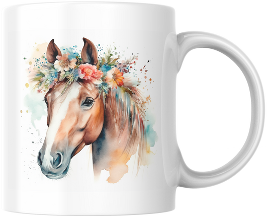 Paard met bloemenkrans – Aquarel boho mok