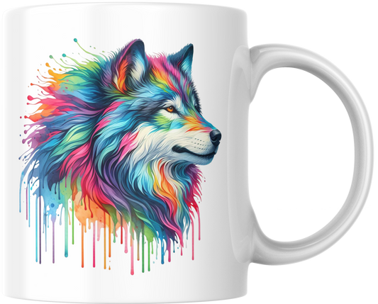 Rainbow Wolf – Moderne aquarel