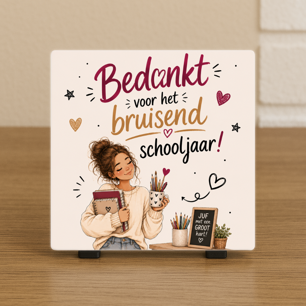 Spreuktegeltje "Bedankt voor het bruisend schooljaar!"
