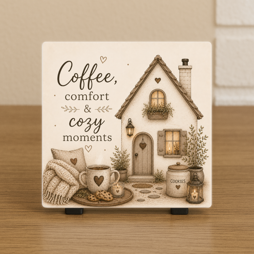 Spreuktegeltje: Coffee, comfort & cozy moments