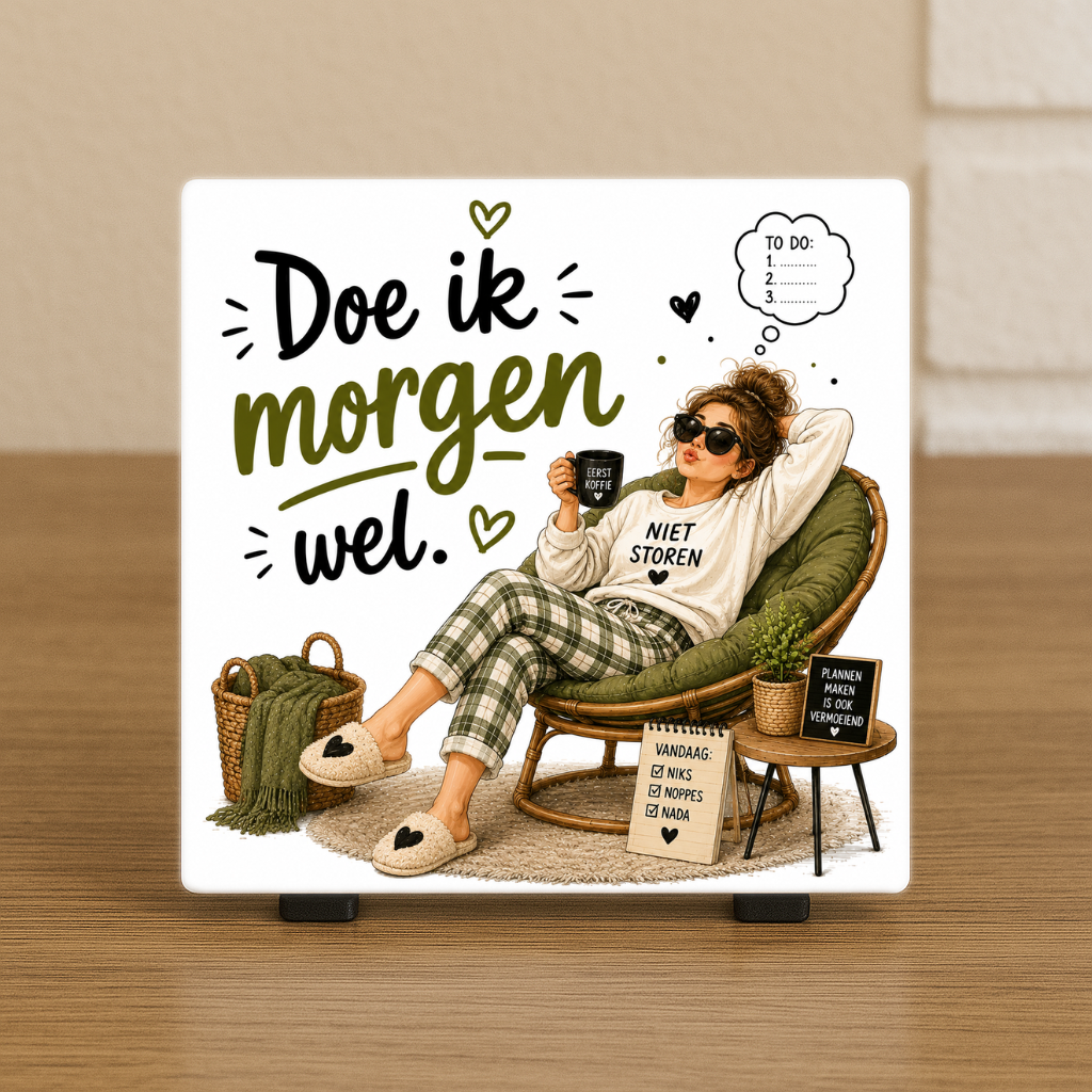 Spreuktegel: Doe ik morgen wel.