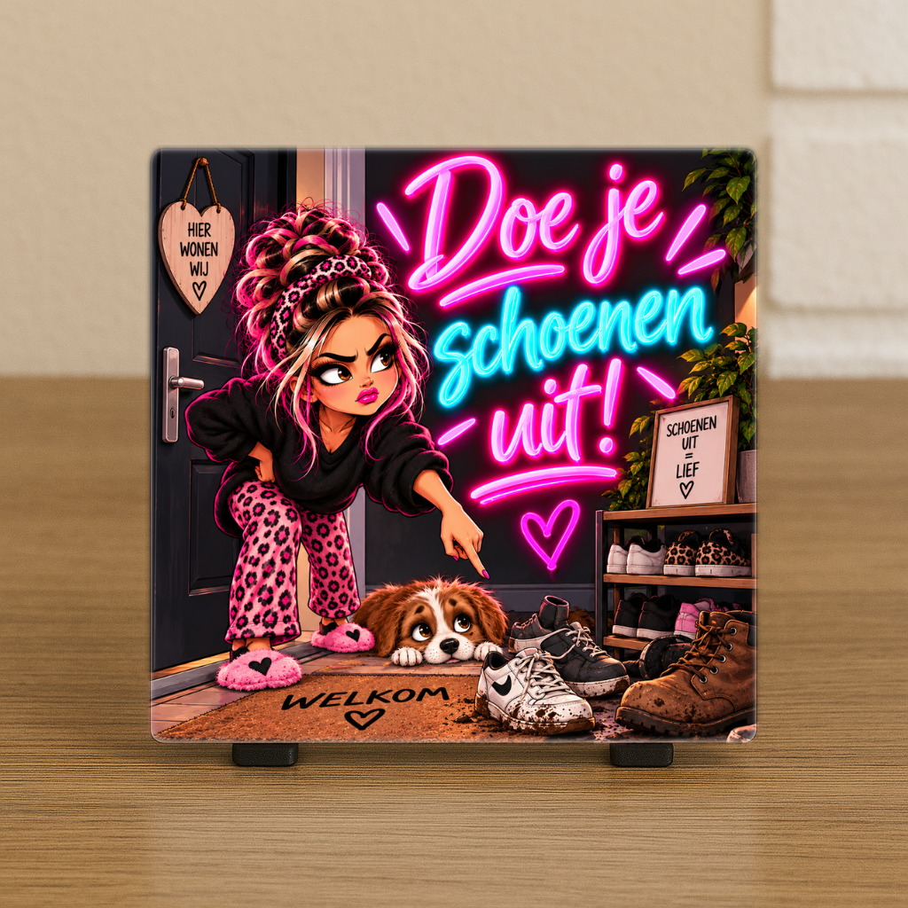 Spreuktegel: Doe je schoenen uit!