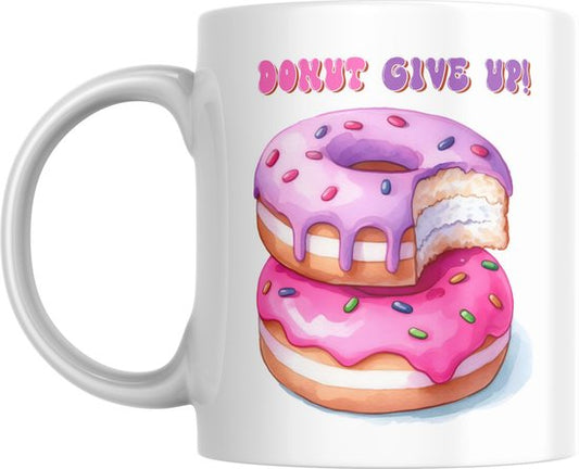 Mok – Donut Give Up! | Grappige Koffiemok met Donut Design | Cadeau voor Vrienden & Familie