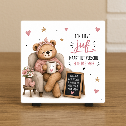 Spreuktegeltje "Een lieve juf maakt het verschil elke dag weer"