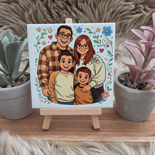 Gepersonaliseerd tegeltje met foto in cartoon illustratie