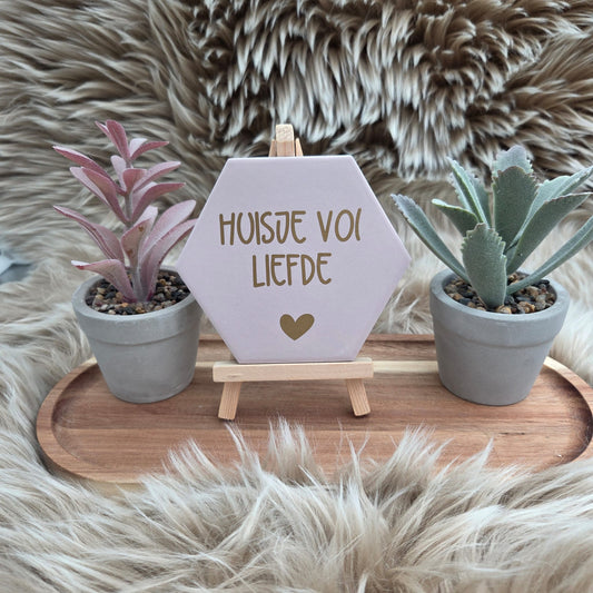 Hexagon wenstegeltje roze Huisje vol liefde