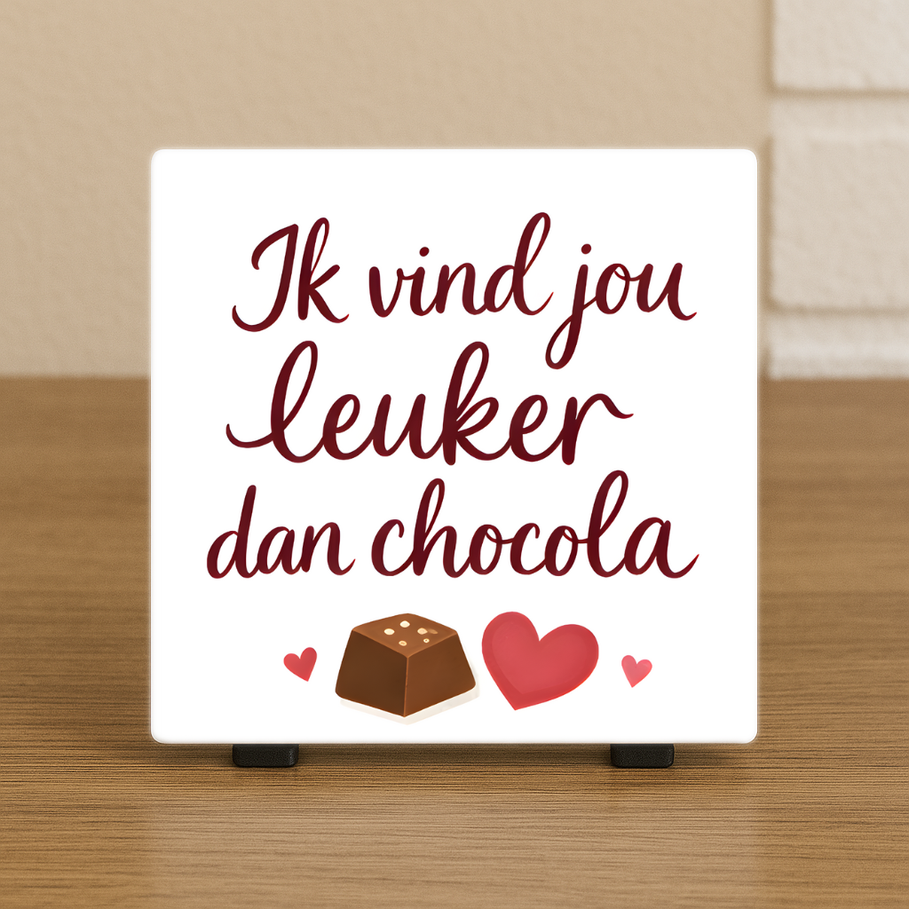 Spreuktegeltje “Ik Vind Jou Leuker Dan Chocola”