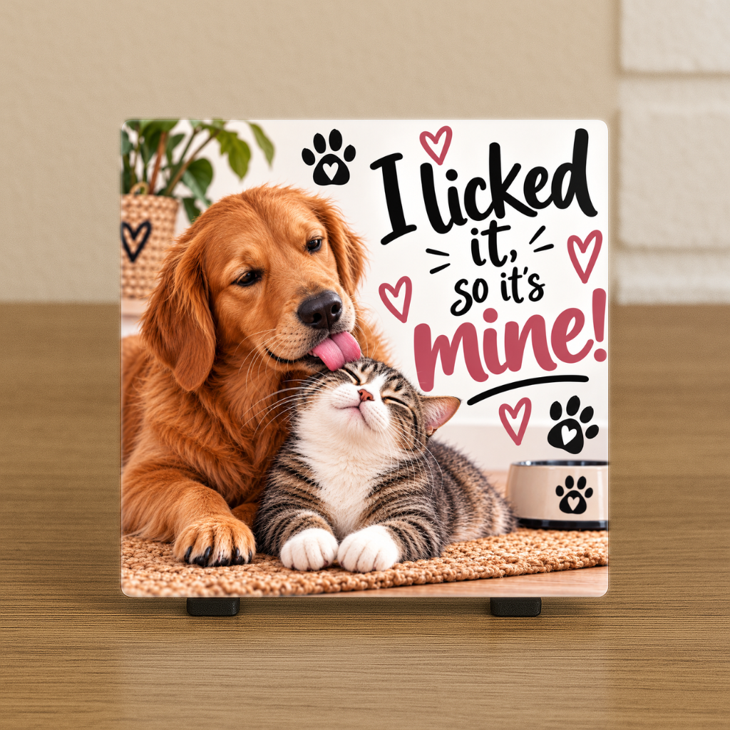 Spreuktegel: I licked it, so it's mine. hond en kat