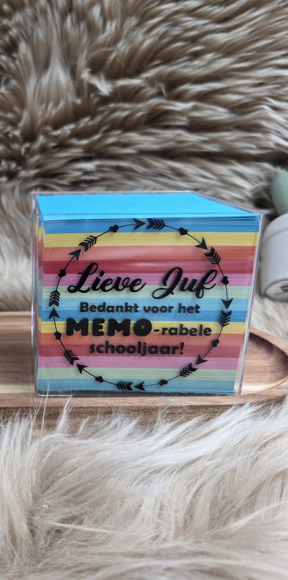 Memoblaadjes meester/juf bedankje