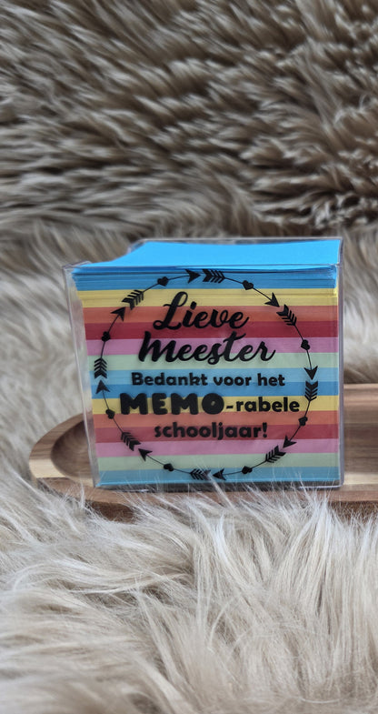 Memoblaadjes meester/juf bedankje