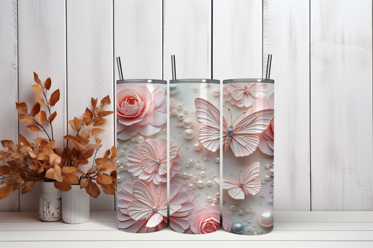 Tumbler Vlinder bloem licht roze