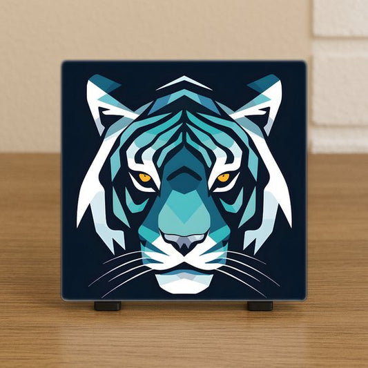 Decoratieve Tegel Tijger Blauw – Keramiek 10,5x10,5 cm – Moderne Jungle Wanddecoratie