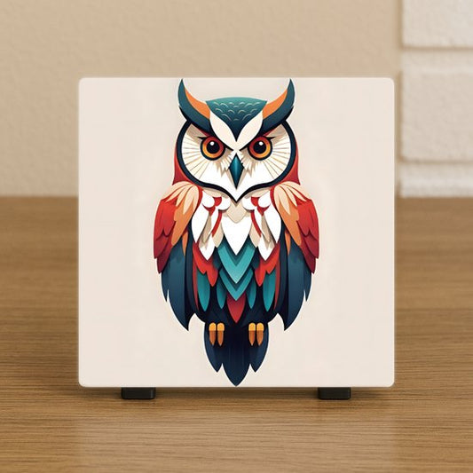 Decoratieve Tegel Uil Artistiek – Keramiek 10,5x10,5 cm – Kleurrijke Dieren Wanddecoratie
