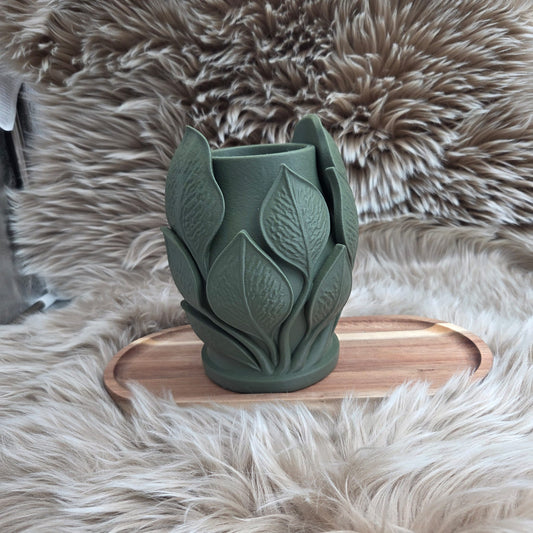 3d Geprinte Vaas met blaadjes