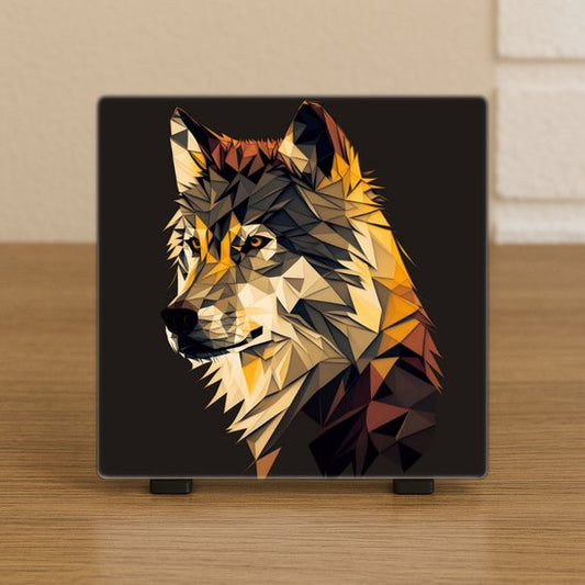 Decoratieve Tegel Wolf Warm Tinten – Keramiek 10,5x10,5 cm – Boho Dieren Wanddecoratie