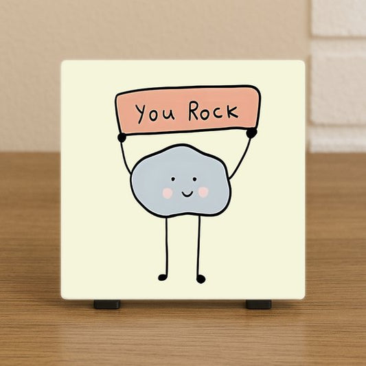 Leuke Tegel 10,5x10,5 cm – “You Rock” – Schattige Cartoon Steen – Motiverend Cadeau